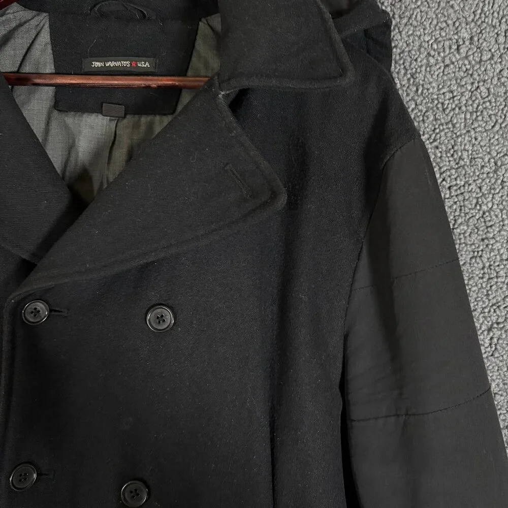 John Varvatos USA Wool Blend Hooded Peacoat Jacket - Men's Size L - Black - Picture 3 of 15